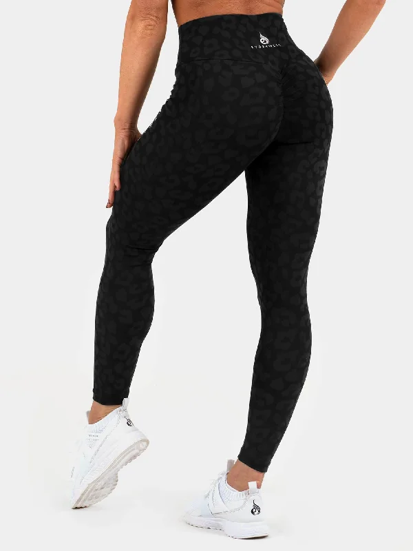 Instinct Scrunch Bum Leggings - Leopard Black Comfortable Full-Body Compression Leggings