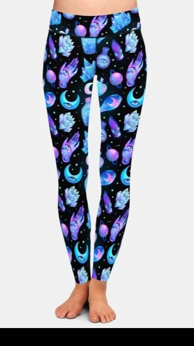 Ladies New Magic Moon & Crystals Leggings Fashionable Quick-Dry Leggings