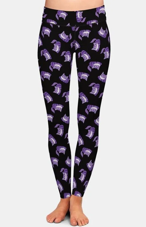 Ladies Purple Cartoon Cats Printed Leggings Cozy Workout Performance Leggings