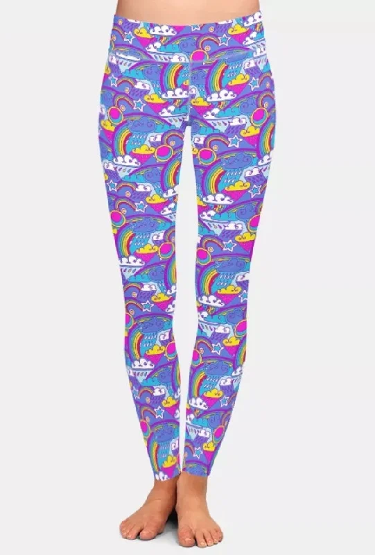 Ladies Rainbows & Rain Printed Leggings Trendy Colorblock Print Leggings