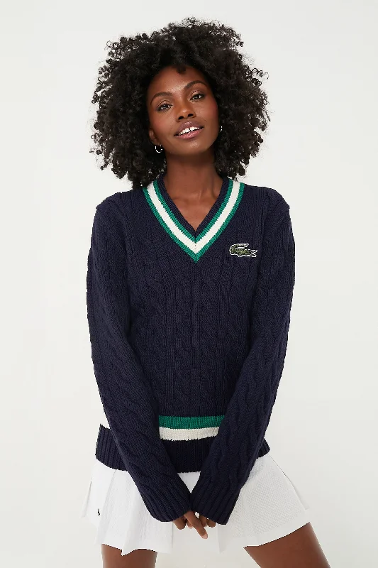 Marine Classic Cable Knit Tennis Sweater Polka Dot Checkered Tartan