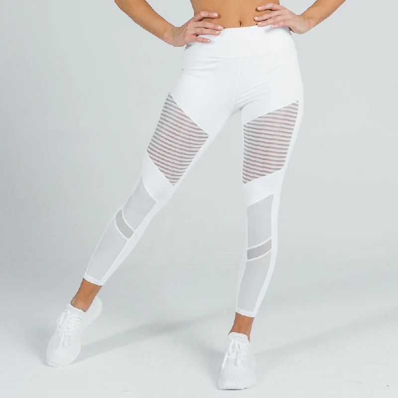 Mesh Leggings - White Comfortable Capri-Length Leggings