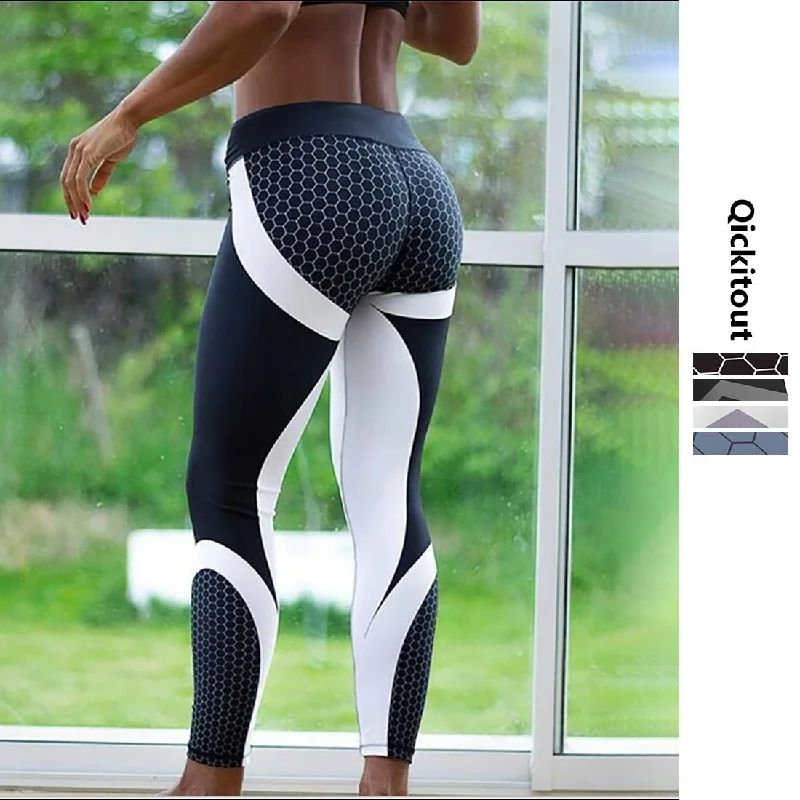 Mesh Pattern Print Leggings fitness Leggings For Women Sporting Workout Leggins Elastic Slim Black White Pants Trousers Fitness Stylish Athletic Wear Leggings