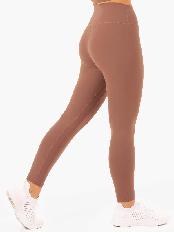 NKD Refine High Waisted Leggings - Mocha Elegant Satin Finish Leggings