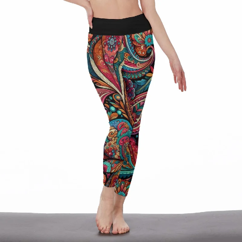 Paisley Women's High Waist Leggings | Side Stitch Closure Trendy Flared Leggings