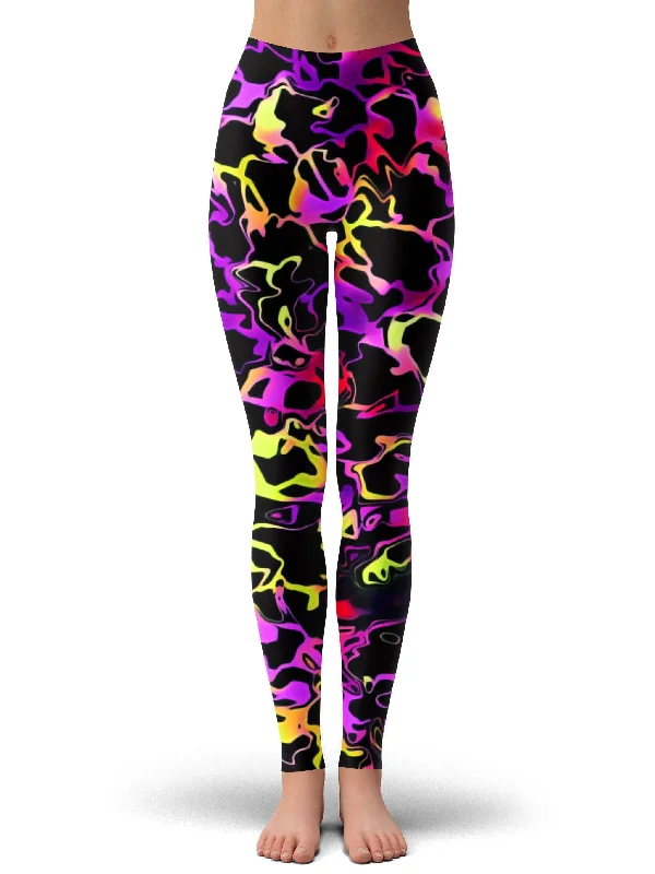 Psychedelic Rainbow Leopard Leggings Trendy Foil Finish Leggings