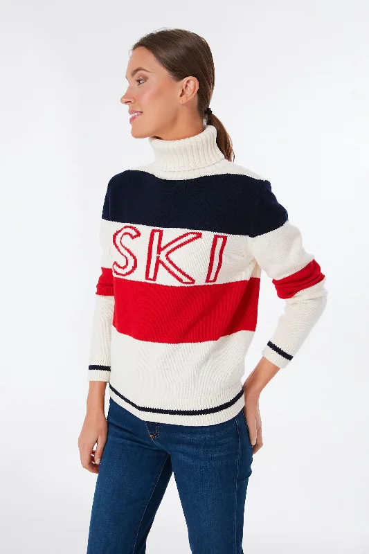 Red Snow White and Navy Frostine Sweater Spandex Blend Rayon Blend Denim Blend