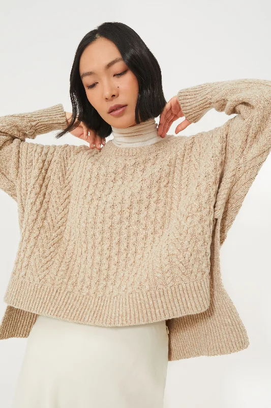 Seashell Sorrell Cropped Aran Sweater Hooded Caped Shawl Collar