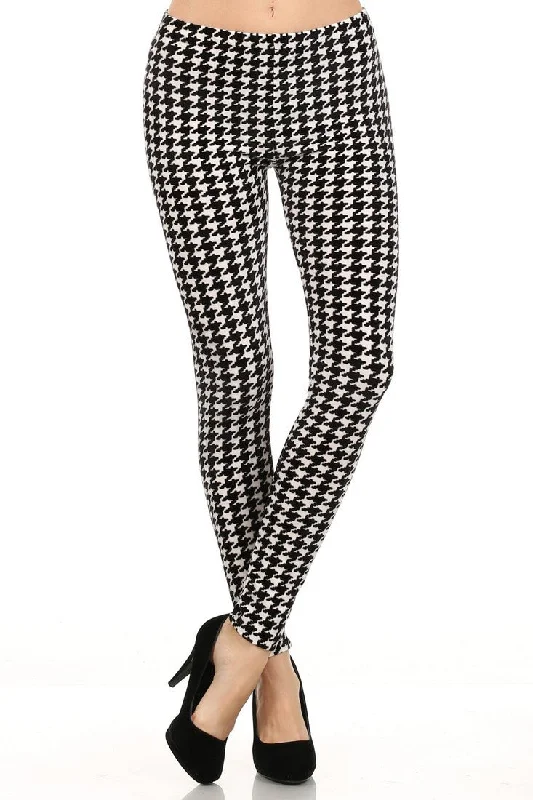 Velour Houndstooth Printed Leggings Trendy Colorblock Print Leggings