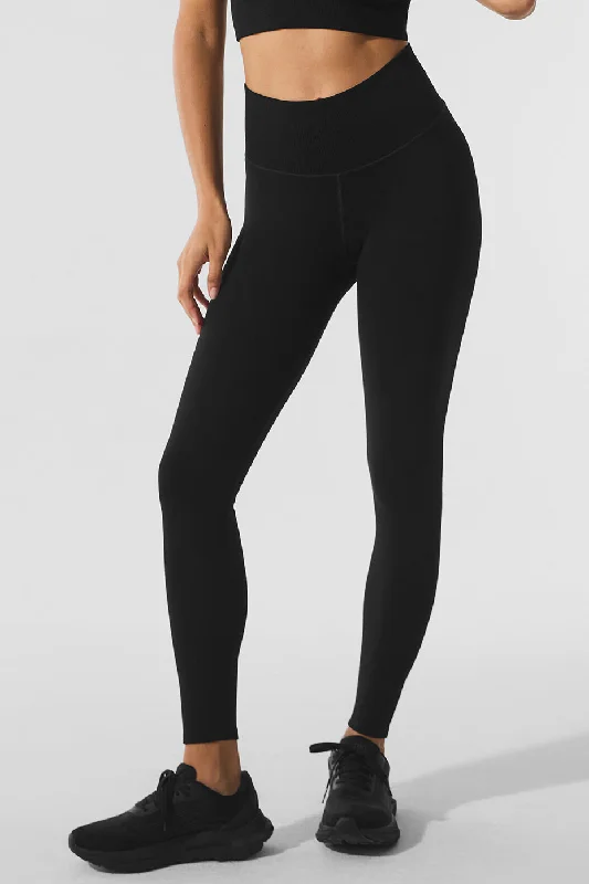 Seamless Winter Warm Plush High-Waist 7/8 Legging - Black Fashionable Tummy Control Leggings