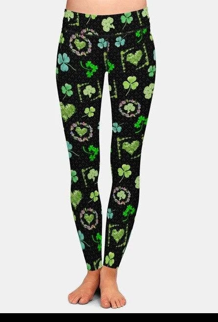 Womens Beautiful Clover Design Printed Leggings Trendy Seamless Sports Leggings