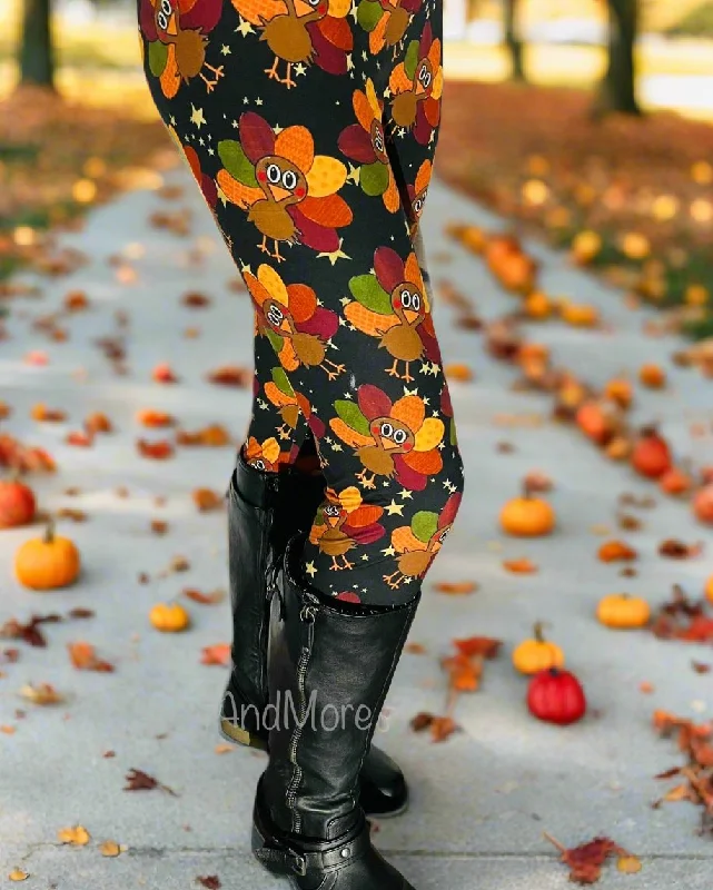 Womens Thanksgiving Turkey Leggings, Fall Leggings, Soft Yoga Pants, Sizes OS/TC, Yoga Waist, Exclusive Leggings Cozy Reflective Detail Leggings