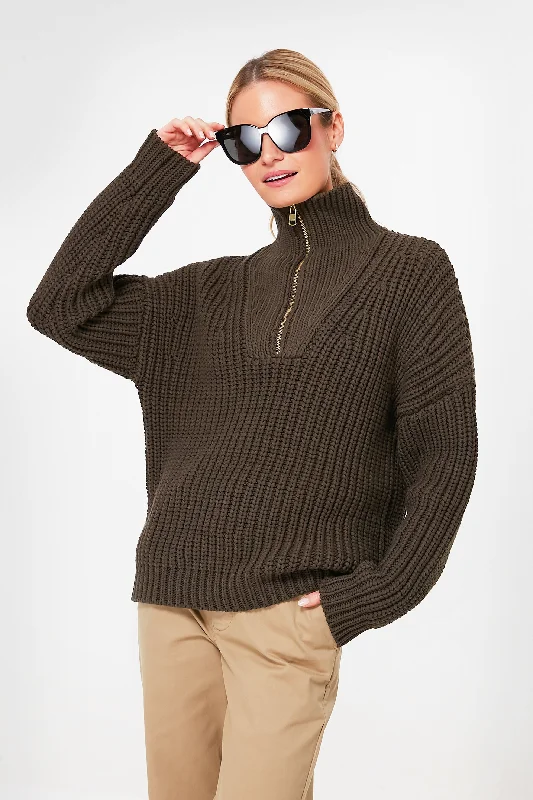 Wren Natalia Half Zip Sweater Ribbed Striped Patterned