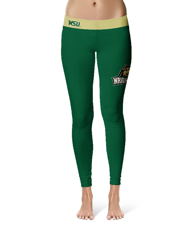 Wright State Raiders Game Day Logo on Thigh Green Yoga Leggings for Women by Vive La Fete Fashionable High-Rise Leggings