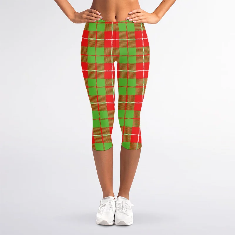 Xmas Plaid Pattern Print Women's Capri Leggings Trendy Mesh Leggings