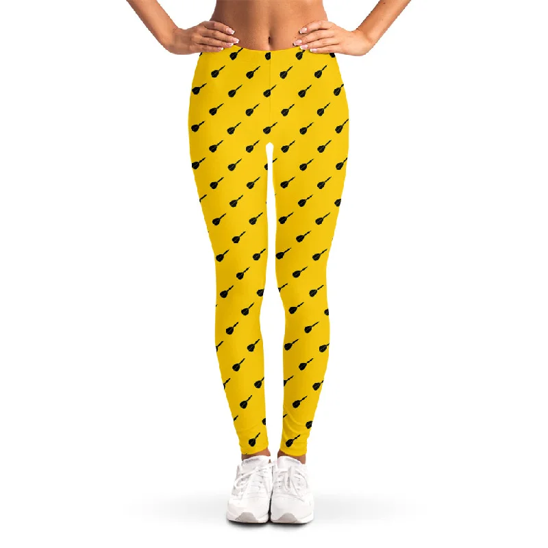 Yellow And Black Dart Pattern Print Women's Leggings Trendy Patterned Leggings