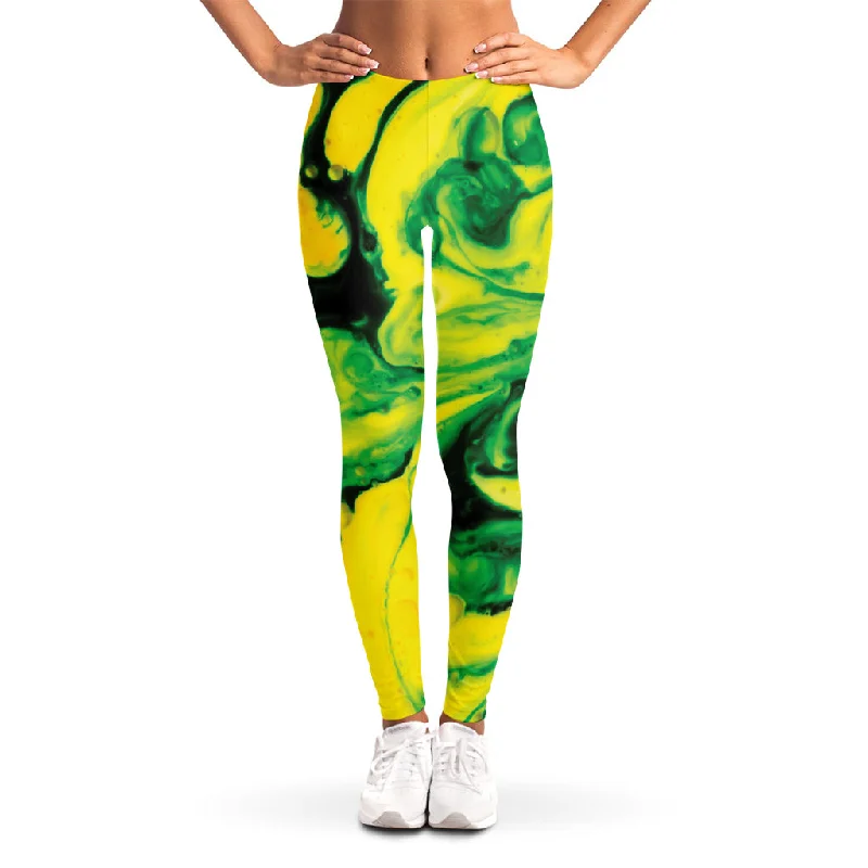 Yellow And Green Acid Melt Print Women's Leggings Elegant Velvet Leggings