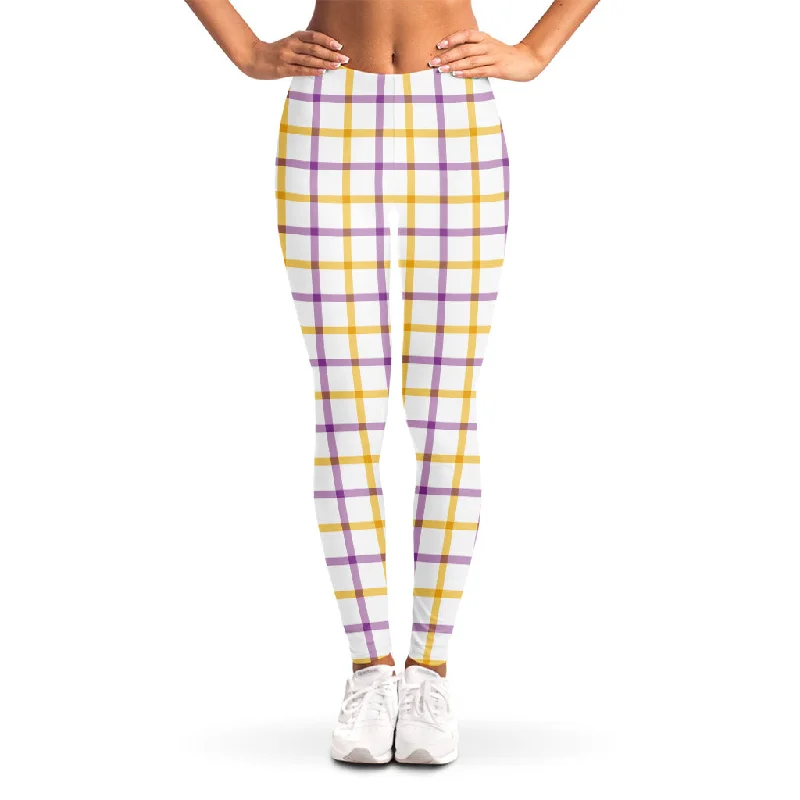 Yellow And Purple Tattersall Print Women's Leggings Comfortable Slip-On Leggings