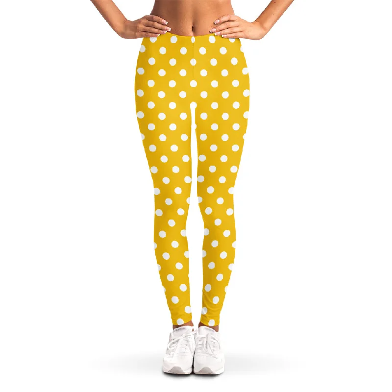 Yellow And White Polka Dot Pattern Print Women's Leggings Stylish Sweat-Proof Leggings