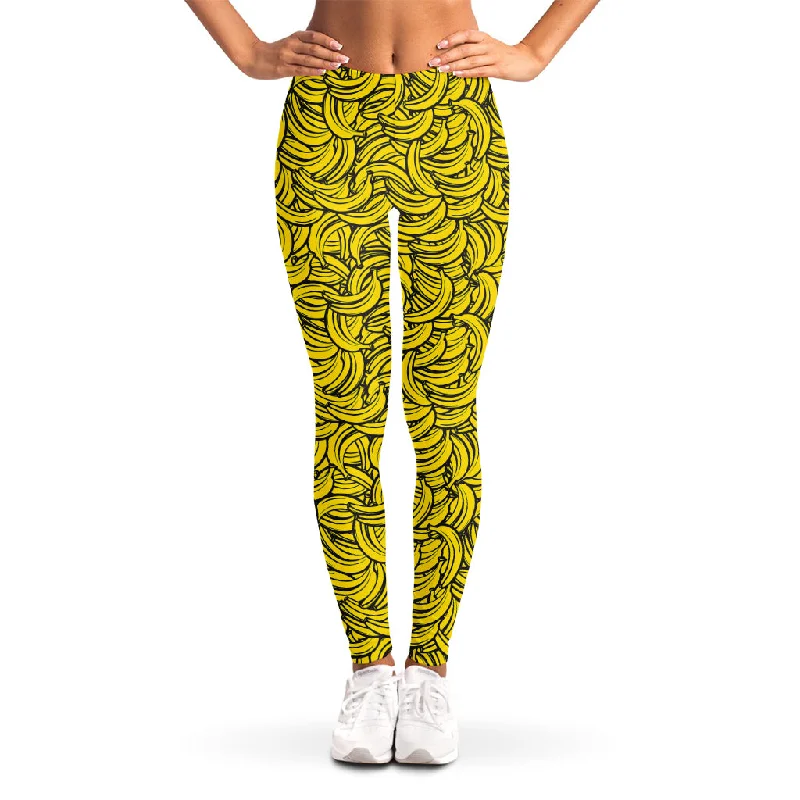 Yellow Banana Pattern Print Women's Leggings Trendy Tie-Dye Leggings