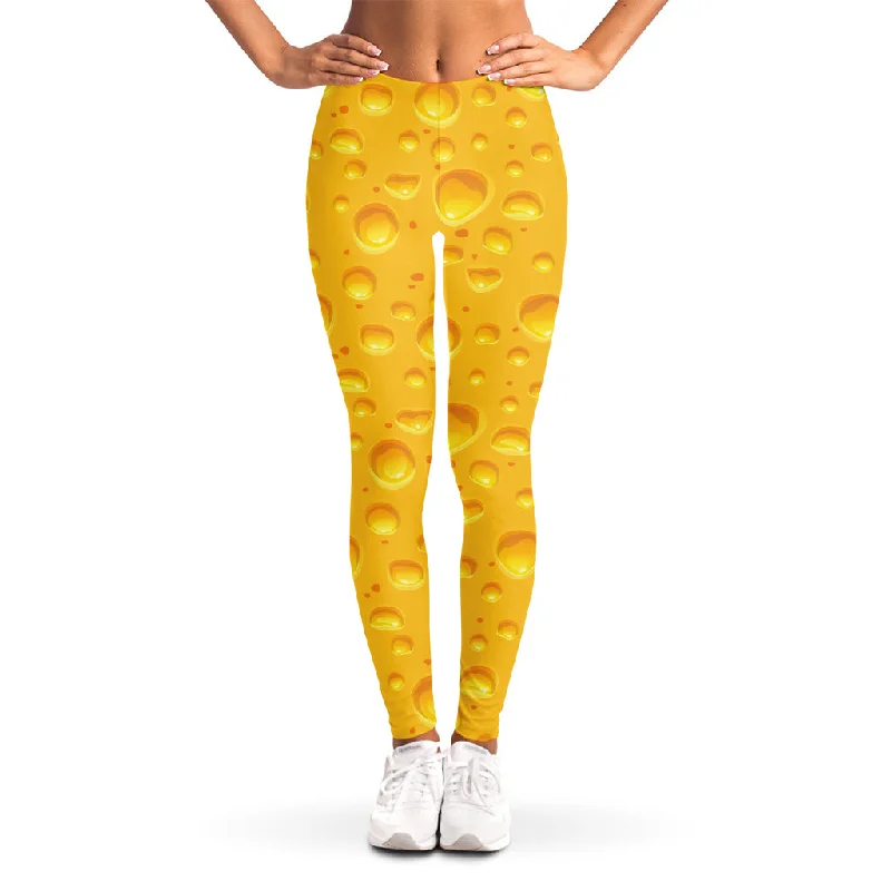 Yellow Cheese Print Women's Leggings Trendy Fitness Leggings