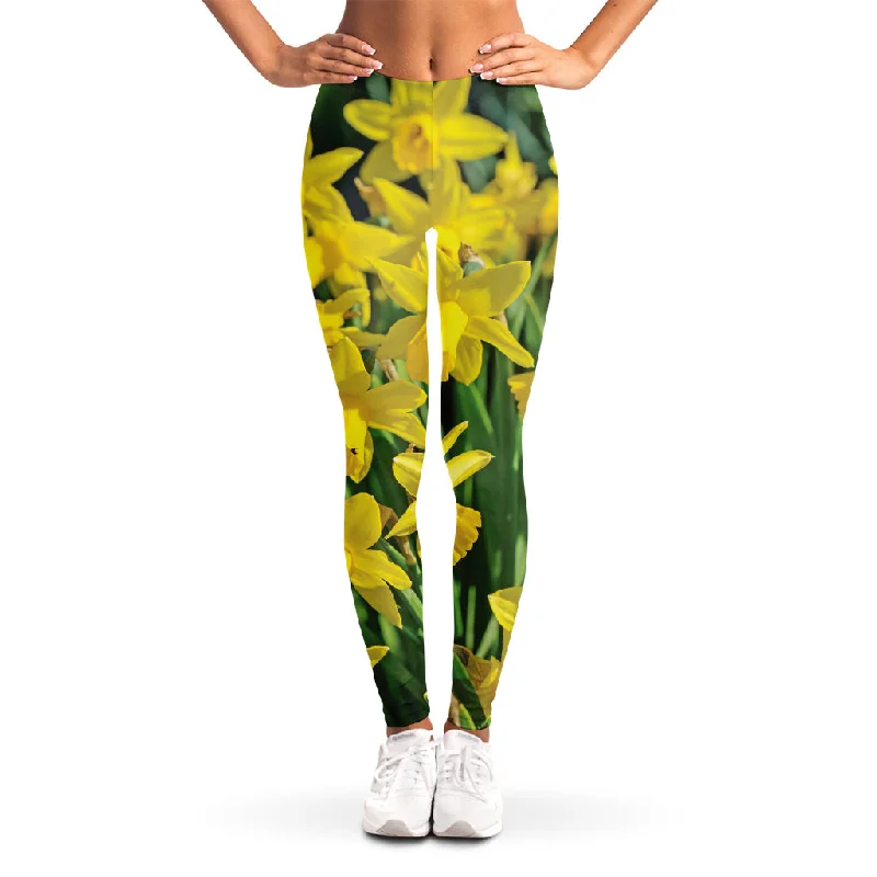 Yellow Daffodil Flower Print Women's Leggings Cozy Fashion Leggings