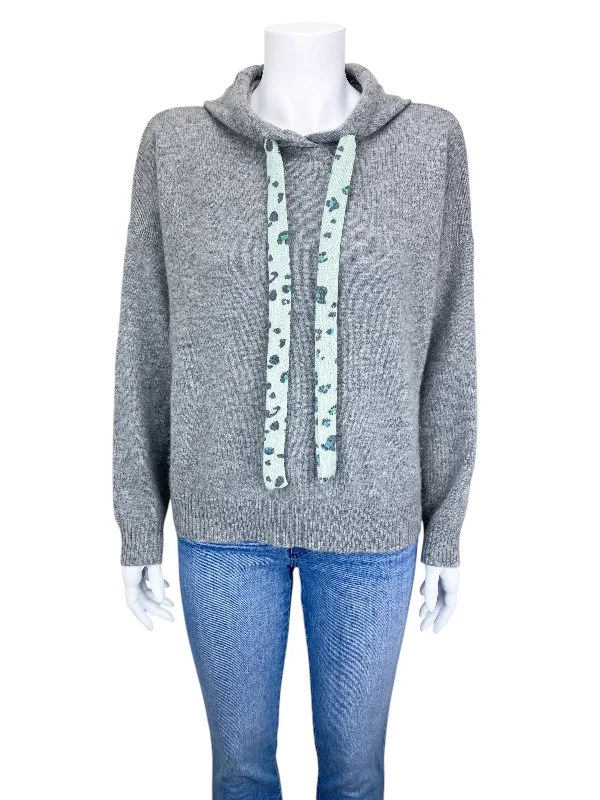 27 Miles Malibu Women's Cashmere Hoodie Sweater Grey Heather Size S Welt Pockets Slit Pockets Flap Pockets