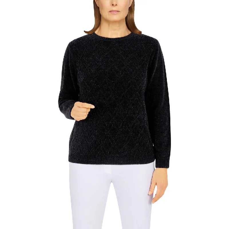 Alfred Dunner Womens Long Sleeve Cable Stitch Crewneck Sweater Modern Contemporary Chic