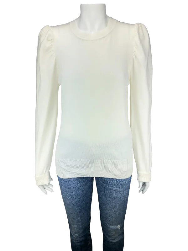 Aqua by Bloomingdales, Women's Puff-Sleeve Cotton Sweater, Ivory, New with Tags, Size L Terry Blend Velvet Blend Canvas Blend