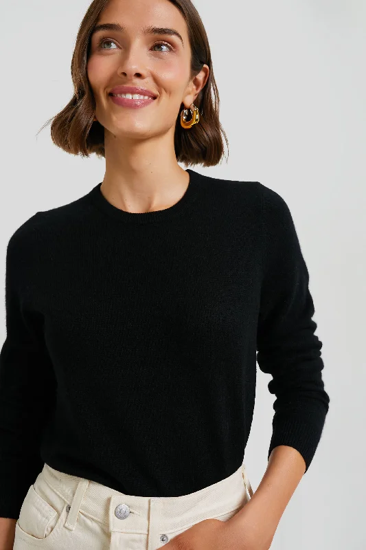 Black Cashmere Crewneck Sweater Terry Blend Velvet Blend Canvas Blend