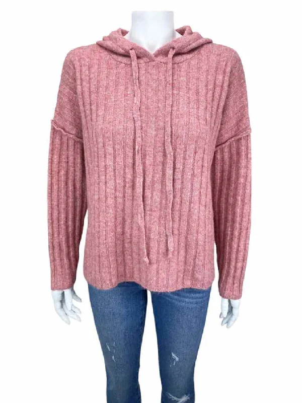 Central Park West Women's Ribbed Hooded Sweater Pink Heather Size M Stylish Fashionable Trendy