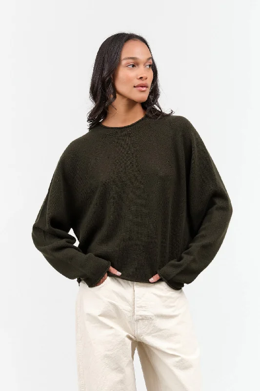 Kishiki Sweater in Military Green Glossy Satin Silk