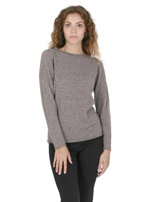 Crown of Edinburgh Cashmere Women's Cashmere Boatneck Sweater in Taupe - S Knit Fabric Woven Fabric Fleece Fabric