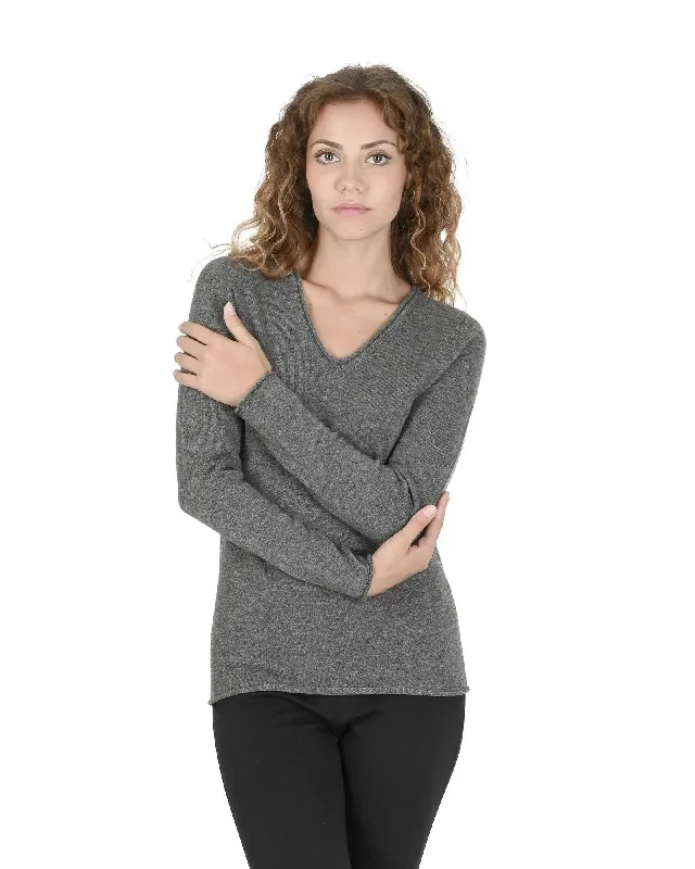 Crown of Edinburgh Cashmere Women's Cashmere V-Neck Sweater for Women in Grey - 46 EU Chenille Fabric Brocade Fabric Lace Fabric