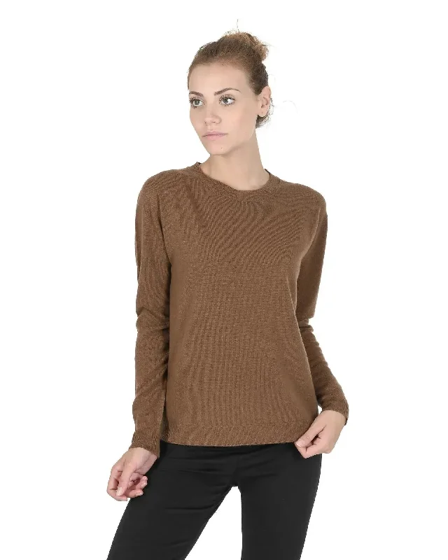 Crown of Edinburgh Cashmere Women's Round Neck Cashmere Sweater in Light brown - 44 EU Wool Sweater Cotton Sweater Cashmere Sweater