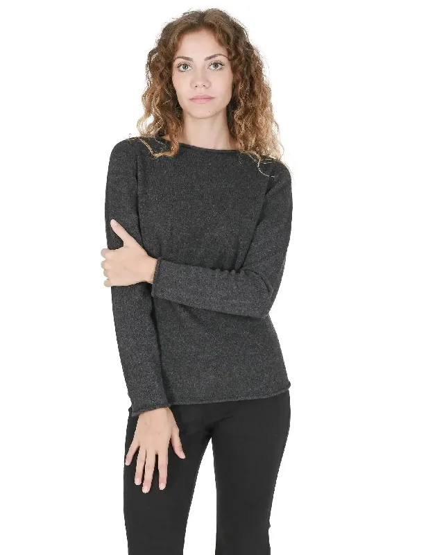 Crown of Edinburgh Cashmere Women's Premium Cashmere Boatneck Sweater in Dark gray - L Mesh Fabric Canvas Fabric Denim Fabric