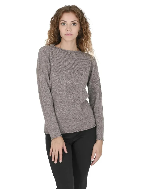 Crown of Edinburgh Cashmere Women's Cashmere Boatneck Sweater in Taupe - XL Fleece Fabric Down Fabric Feather Fabric