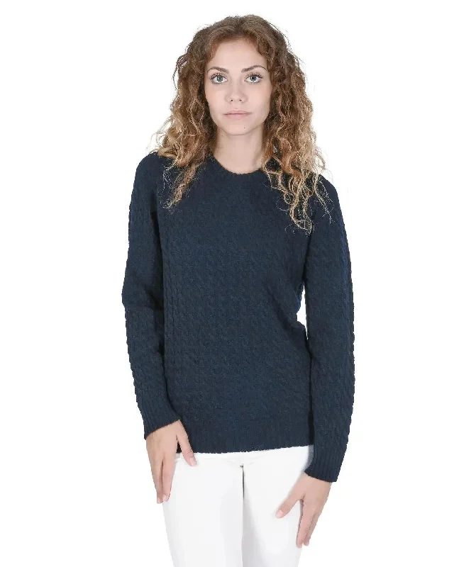 Crown of Edinburgh Cashmere Women's Cashmere Round Neck Women Sweater in Navy blue - 44 EU Toggled Drawstring Belted