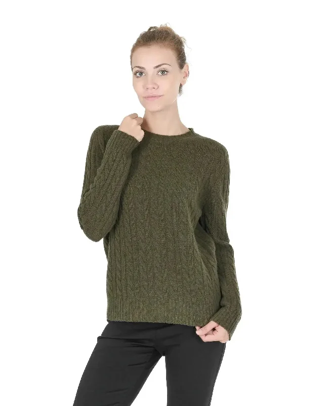 Crown of Edinburgh Cashmere Women's Cashmere Women Round Neck Sweater in Khaki - 40 EU Rayon Fabric Velvet Fabric Corduroy Fabric