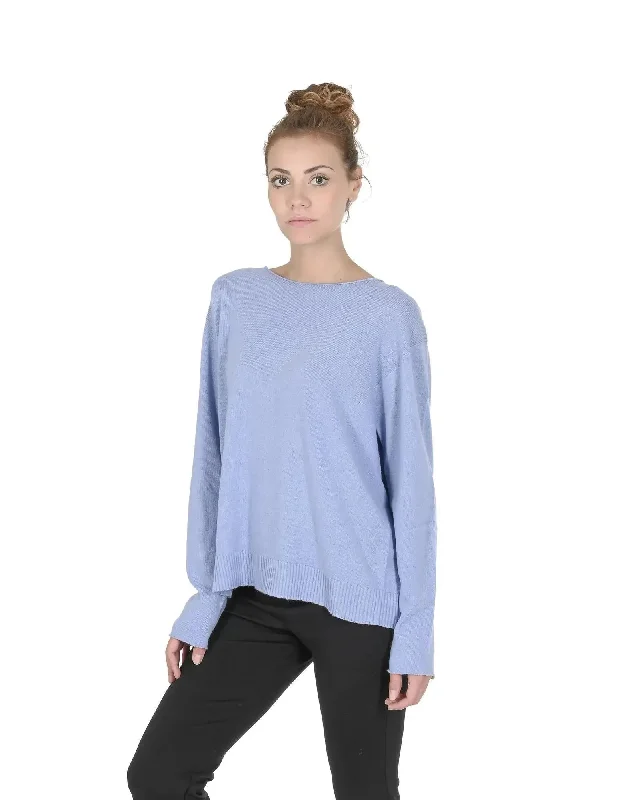 Crown of Edinburgh Cashmere Women's Cashmere Boatneck Sweater in Sky blue - L Sequined Glittery Shiny