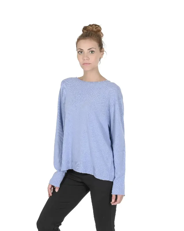 Crown of Edinburgh Cashmere Women's Cashmere Boatneck Sweater in Sky blue - M Mesh Blend Leather Blend Suede Blend