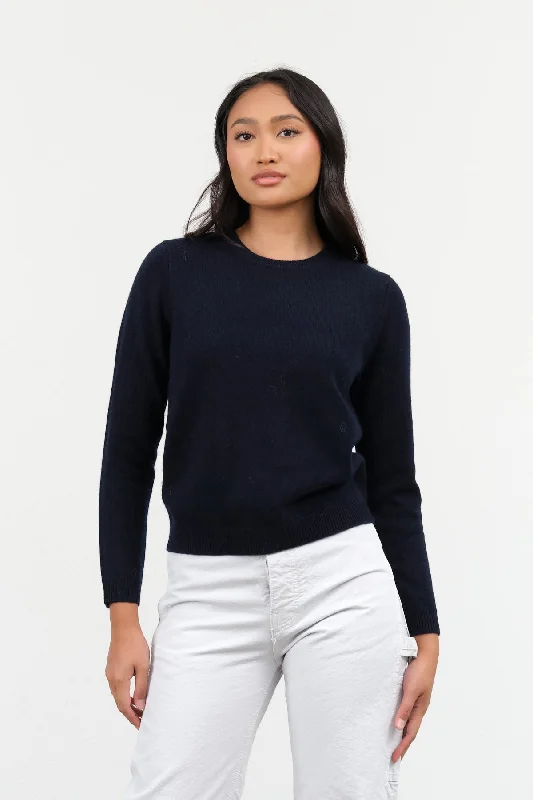 Lulu Sweater in Navy Turtle Neck Boat Neck Asymmetrical Neck