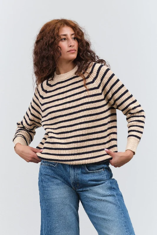 Phoebe Stripe Sweater in Natural/Navy Cashmere Blend Cotton Blend Poly Blend