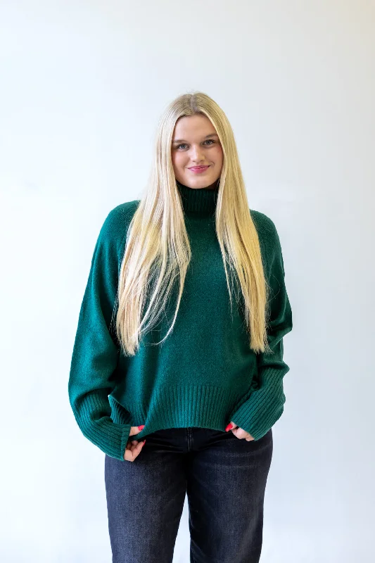 Sadie Turtleneck Sweater | Dark Green Open Front Closed Front Wrap Front