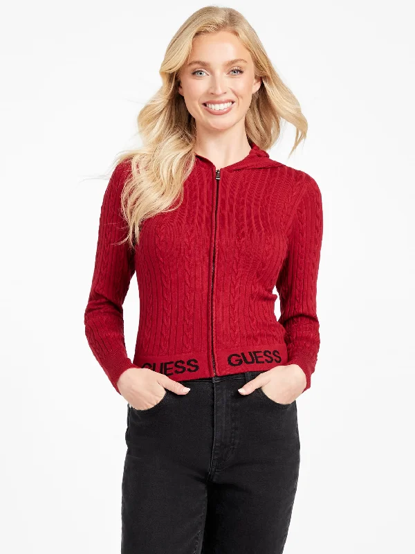 Elise Cable-Knit Sweater Zip Hoodie Tailored Straight A-Line