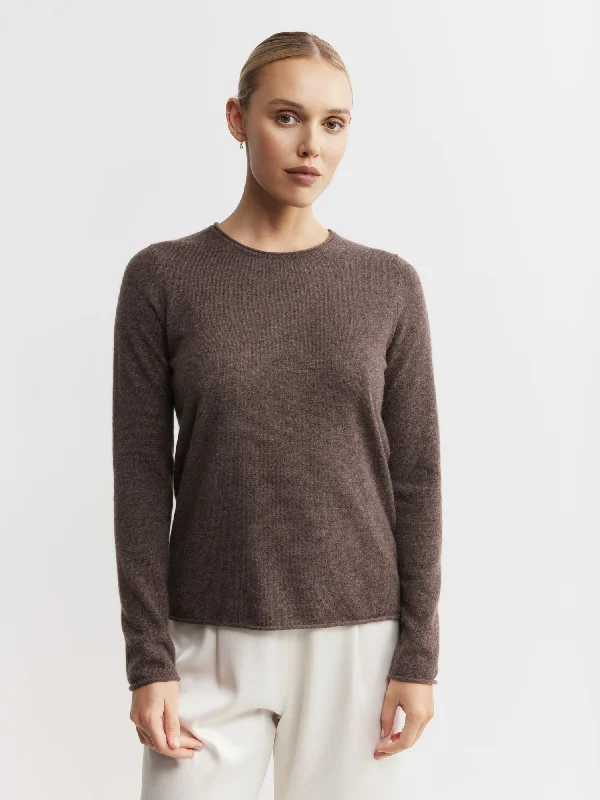 Essential Cashmere Crew Sweater - Brown Melange Sweater Knitwear Pullover