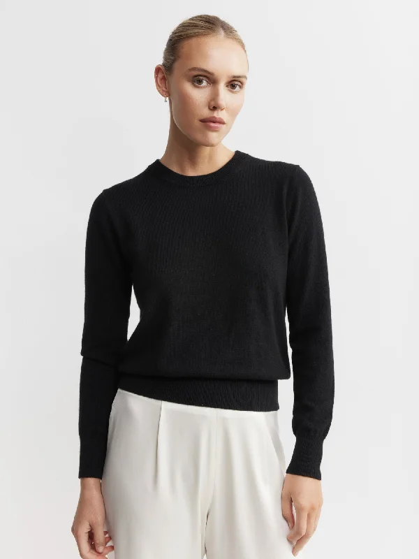 Essential Cashmere Rib Crew Sweater - Black Layered Multi-layer Single Layer