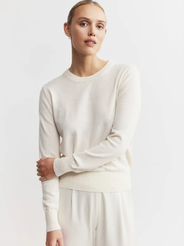 Essential Cashmere Rib Crew Sweater - Cream Bright Pastel Dark