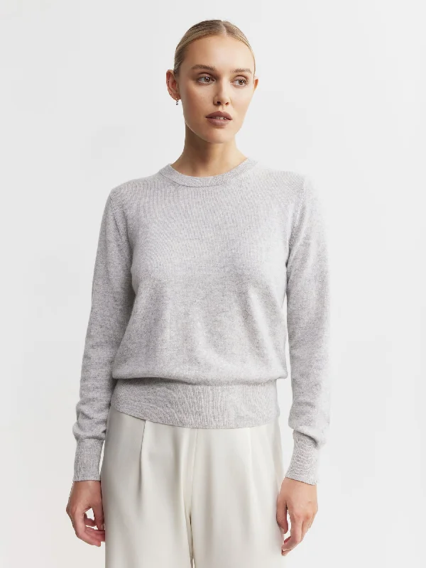 Essential Cashmere Rib Crew Sweater - Grey Melange Sequined Glittery Shiny