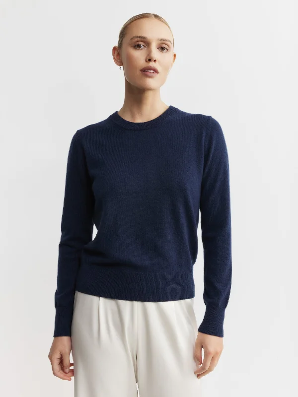 Essential Cashmere Rib Crew Sweater - Navy Cashmere Blend Cotton Blend Poly Blend